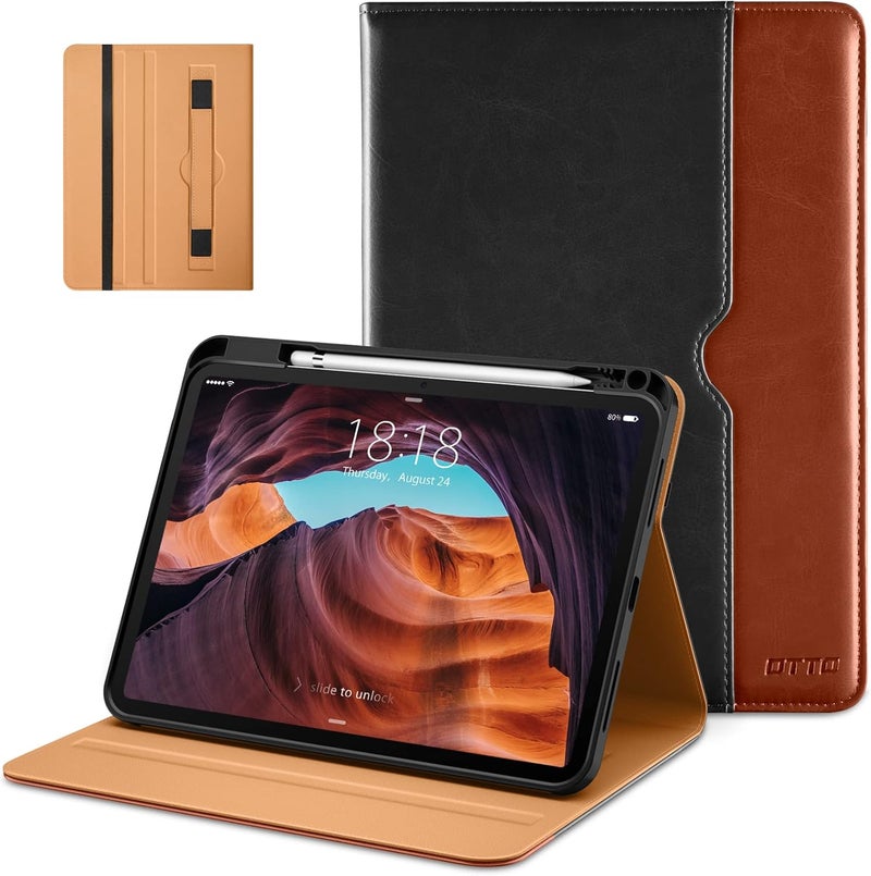 DTTO for iPad (A16) 11th Generation Case 11 Inch 2025, iPad 10th Generation Case 10.9 Inch 2022, Premium Leather Business Folio Stand Cover with Pencil Holder - Auto Wake/Sleep, Black Brown - Image 1